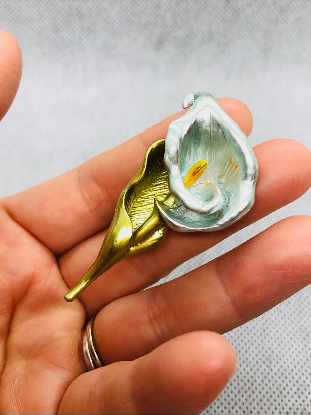 Calla Lily Pin Brooch in Gold and Silver with Yellow Accent